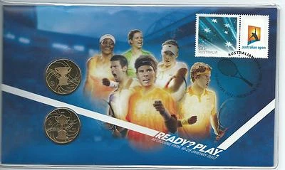 PNC 2012 Australian Open 2 x $1 Coins Ex PO 02550/15,000 As Issued  — 第 1/2 张图片