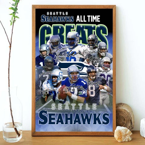 Seattle Seahawks All Time Great Player Poster Christmas Gift For Dad Mom Fan Cover