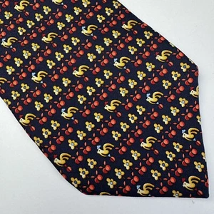 Salvatore Ferragamo Cravatta Gallo Ciliegia Stampa Floreale Giallo Navy Rosso Seta Italia - Foto 1 di 10