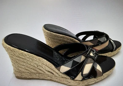 Sandalias alpargata de cuña BURBERRY cuero a cuadros Nova talla 38 deslizables Foto 1 de 4