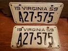 Virginia Va License Tags Plates 1959 Matched Pair Official State Issued