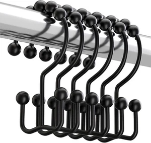 Titanker Black Shower Curtain Hooks Rings, Rust-Resistant Metal Double Glide Sho - Picture 1 of 8