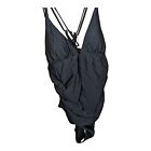 BEACHSISSI Black One Piece Ruched Design Criss Cross Back Swimsuit