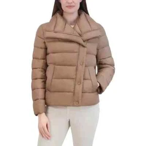 Tahari Women's Asymmetrical Puffer Jacket, Tan, Size Large - New - Picture 1 of 6