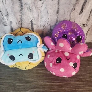 TeeTurtle Lot Of 2 - Happy/Sad Blue Turtle & Pink Octopus - Official 6" Plush - Picture 1 of 8