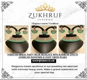 Collar Gargantilla Gargantilla Verde Luz Novia Paquistaní Set Boda Bollywood - Imagen 1 de 21