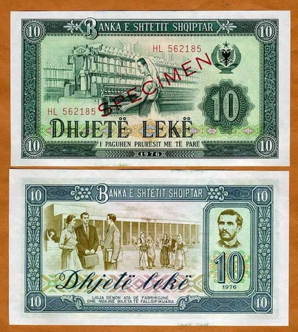 SPECIMEN, Albania, 10 leke, 1976, P-43s2, Ch. UNC Cover
