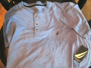 NWT MENS NAUTICA S/S HENLEY PJ PAJAMA LOUNGE SLEEP SHIRT BLUE MEDIUM - Picture 1 of 1