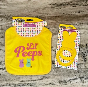 PEEPS Baby Bunny Rabbit YELLOW Set Includes Baby Bib and Teether NEW - Picture 1 of 6