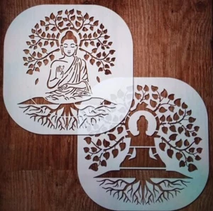 2 x LARGE Sitting BUDDHA Reusable Stencils Airbrush Painting Etc New 30x30cm - Picture 1 of 4