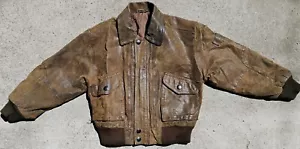 Apparatus Vintage Boys Brown Leather Zippered Lined Bomber Jacket Size S 8 - Picture 1 of 6