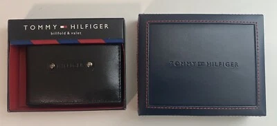 Tommy Hilfiger Hombre Moda Cuero Negro Doble Cartera Nueva con Caja Foto 1 de 4