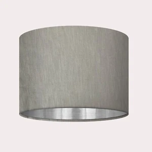 Lampshade Mid Grey Textured 100% Linen Brushed Silver Drum Light Shade - Picture 1 of 5