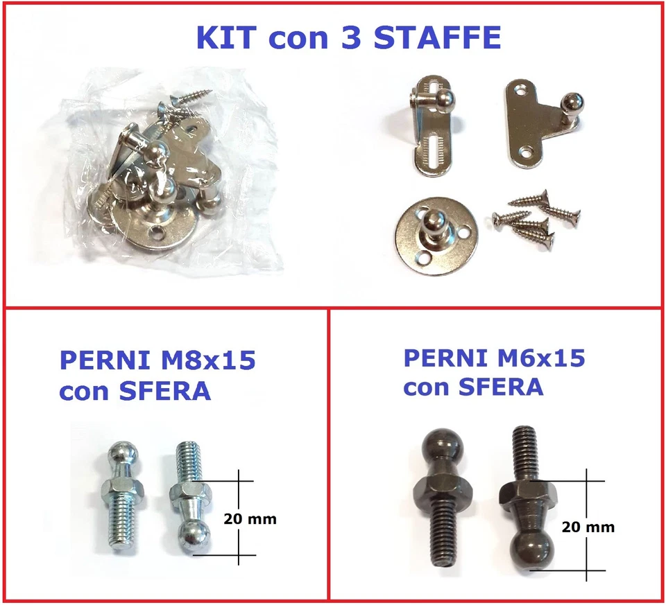 STAFFE e PERNI con SFERA diametro 10 mm per Pistoni a Gas - Accessori Pistone - Immagine 1 di 1