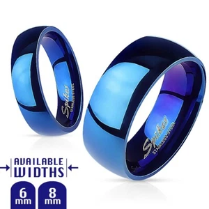 Stainless Steel Blue Plain Wedding Band Ring 6mm or 8mm Size 5-13 - Picture 1 of 2