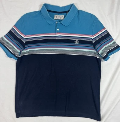 Original Penguin Munsingwear Navy Stripe Polo Shirt Mens XL Heritage Golf - Image 1 of 4