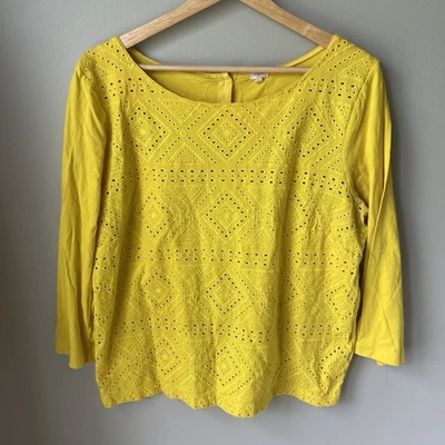 Top J Crew Factory amarillo bordado manga 3/4 botón trasero mujer talla L- algodón Foto 1 de 4