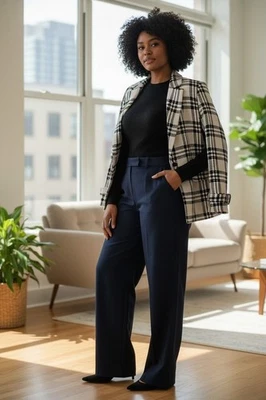 Calças pretas de cintura alta Tahari perna larga - Imagem 1 de 4