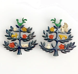 Par 2 Homco Árbol de la Vida 1963 Par Colgante de Pared Color Arte Popular Lote Placa MCM - Imagen 1 de 23