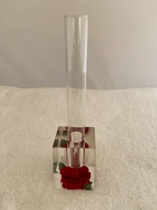 Vintage Red Rose Flower Acrylic Lucite Candle Holder With Flower Tube - Picture 1 of 6