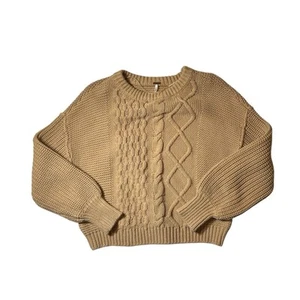Free People Dream Cable Knit Sweater in Classic Camel Size Small - Picture 1 of 6