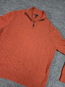 J.Crew Men's XL Wool Cashmere Cable Knit Quarter Zip Sweater Rust Orange - Picture 1 of 9
