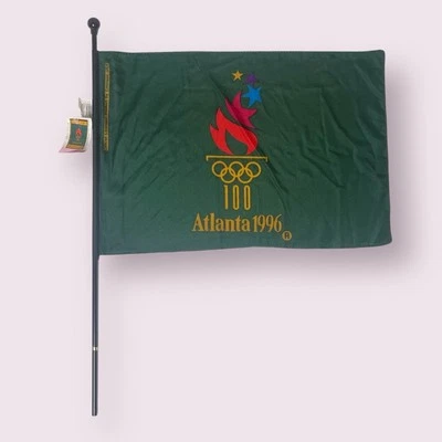 Olympics USA 1996 Atlanta Flag Banner Official Green VTG Emerson Tag Pole Games - Image 1 of 4