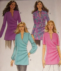 misses New wrap style long tunic top blouse 8 10 12 14 Pattern V-neck stretch - Picture 1 of 1