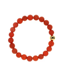 Bracciale perle 6 mm agata rossa unisex elastico logo argento 925 placcato oro - Foto 1 di 3