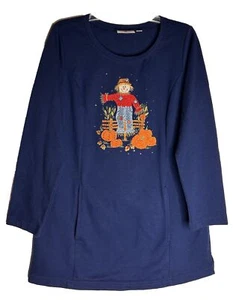 Tunic Top Scarecrow Pumpkin Patch Pockets Embroidery Rhinestone Halloween Size S - Picture 1 of 10