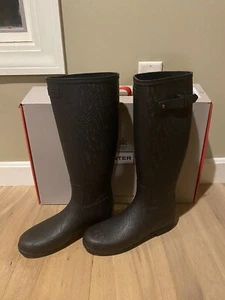 Hunter Original Refined Tall Textured Waterproof Boot - Size 10 Black Women - Picture 1 of 7