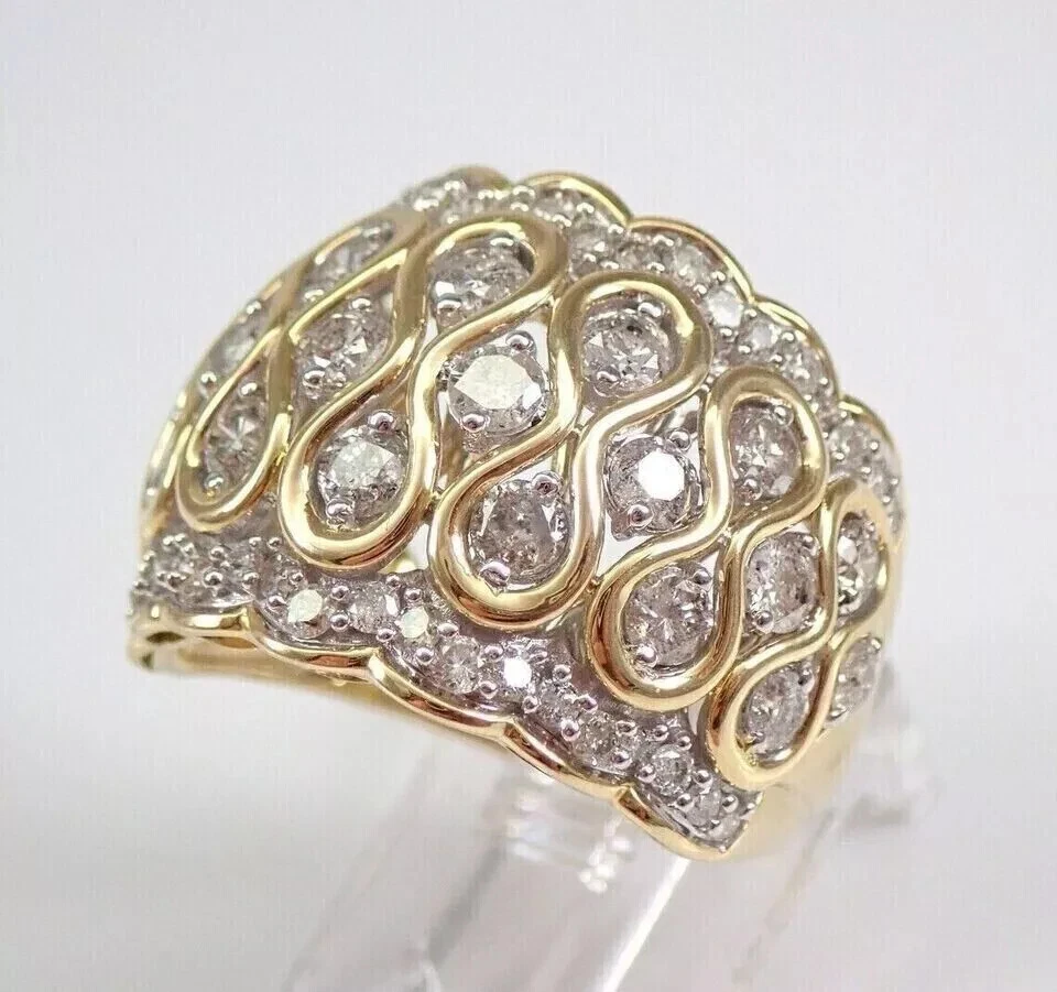 Lab Created Diamond 2.30Ct Round Cut Cluster Wedding Ring 14K 2 Tone Gold Plated - Image 1 of 4