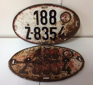 Pair Of Vintage Old German License Plates 2x Oval Auto License Plates 188-Z8354 - Picture 1 of 2