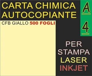 500 FF CARTA GIALLA A4 FORMATO 21X29,7 CARBONE CHIMICA STAMPANTI LASER INKJET - Foto 1 di 1