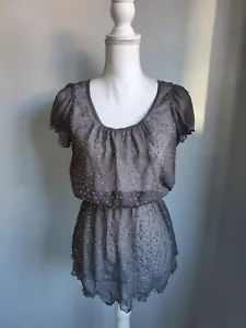 Therapy Women's Grey Sheer Sequined Top Size 10 - Picture 1 of 8