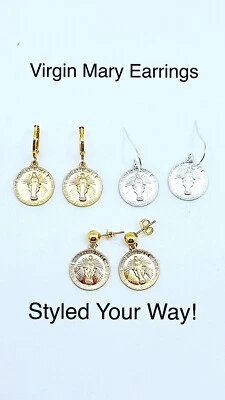 Virgin Mary Medallion Earrings, Gold Filled & Sterling, NWT, Studs, Huggie, Hook - Image 1 of 4