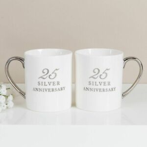 Amore Set of 2 Mugs - 25th Silver Anniversary - *EL149