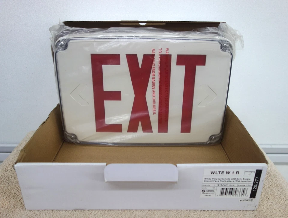 Lithonia Lighting Exit Sign, Wet Location, Red, WLTE-W-1-R LED 120V/277VAC