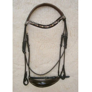 Patent Leather Drop Noseband Horse Bridle LCT + JET +Topaz Browband in 4 sizes - Picture 1 of 4
