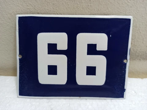 Vintage Enamel Sign Number 99 or 66 House Door Street Plate Metal Porcelain Tin Cover