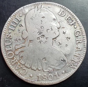 Mexico Spanish Colonial 8 Reales Carolus IIII 1801 Mo FT/M Overstruck Assayer - Picture 1 of 4