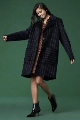 Diane Von Furstenberg collared striped coat in navy/ivory size L/UK14 BNWT - Image 1 of 4