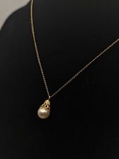 14k Yellow Gold Pearl Pendant Necklace. Gold Pearl Chain. 14k Womens Pearl Penda