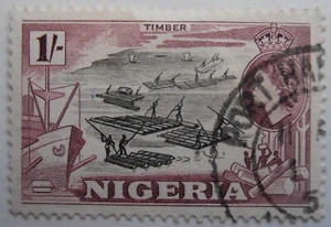 NIGERIA STAMP. 1 SHILLING TIMBER. X 2 - Picture 1 of 4