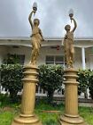 Vintage Pair Of Brass Grecian Women Figure Outdoor Lamp