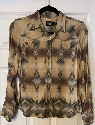 Camisa asteca do sudoeste RRL Ralph Lauren XS 1 encaixe perolado $495 DETALHES!! - Imagem 1 de 4