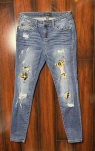 Judy Blue Womens 28 Skinny Distressed Cheetah Patchwork Denim Jean - Picture 1 of 11