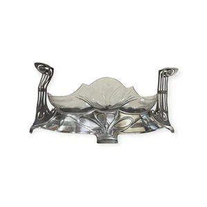 Art Nouveau WMF Style White Metal & Glass Centrepiece – Floral Etched Liner - Picture 1 of 9