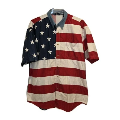Camisa Roper Western Para Hombres 2XL Bandera Americana Botones Bolsillo Estrellas Rayas En muy buen estado Foto 1 de 4