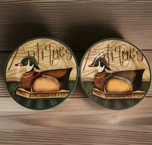 DUCK DECOY Antique Gibson 2002 Wilson & Wilson Folk Art Antiques Salad Plates 9" - Picture 1 of 5